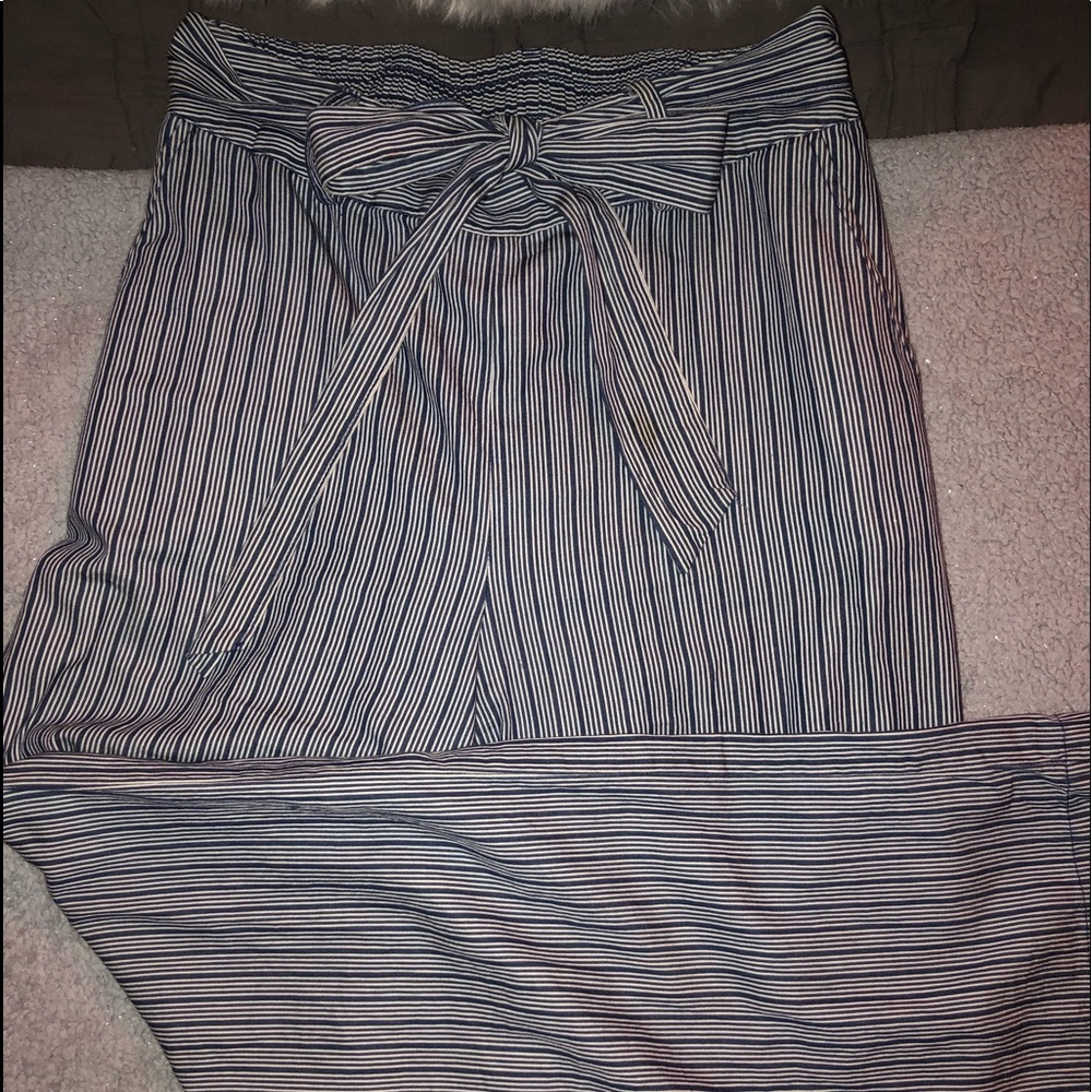 Striped linen paperbag pants